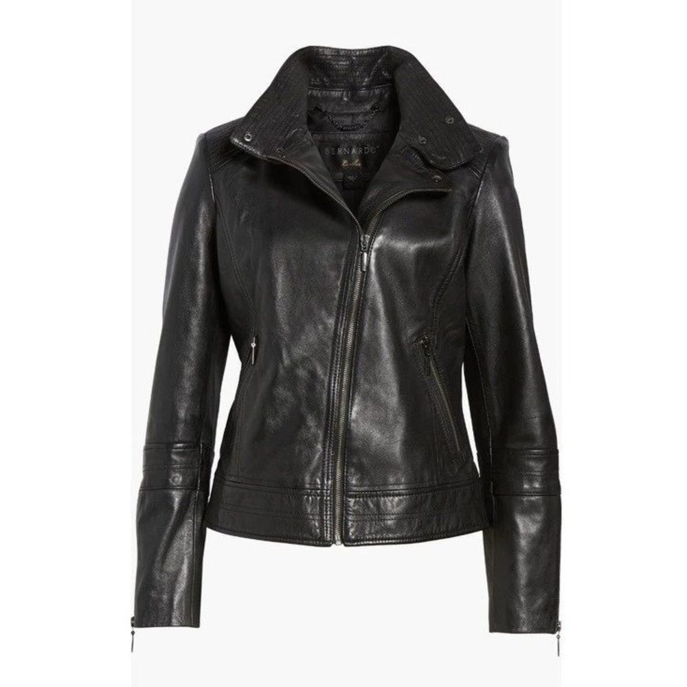 Bernardo Genuine Leather Moto Biker Jacket Womens LP Edgy Rocker Minimalist Chic